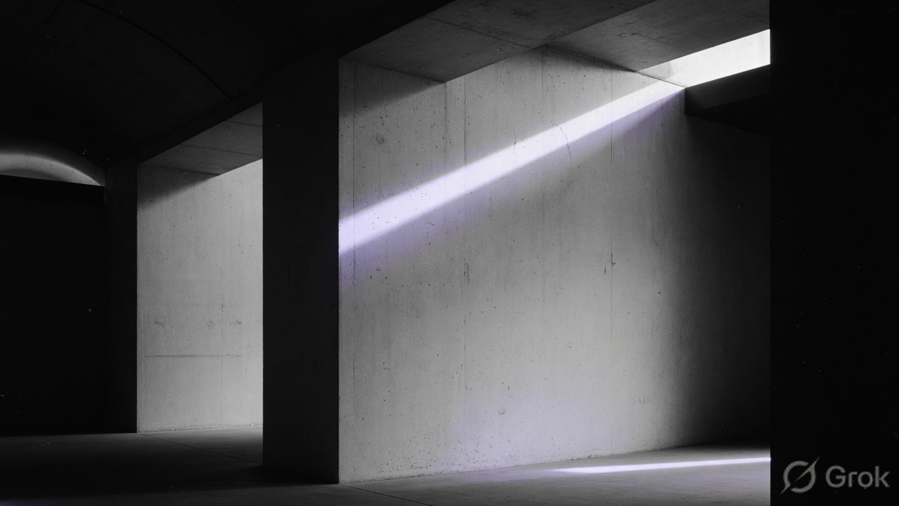 Concrete interior with a single band of daylight